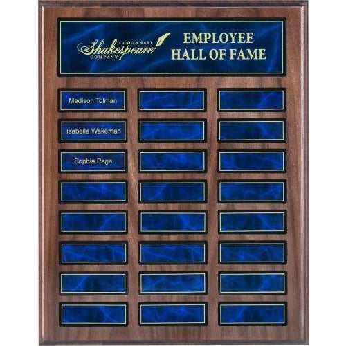 Walnut Perpetual Plaque with Blue Plates Perpetual Plaques - Action Awards