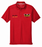 Red polo shirt with logos on a white background