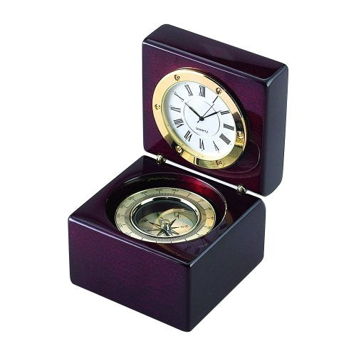 Square Wood Box with Clock and Compass - Action Awards