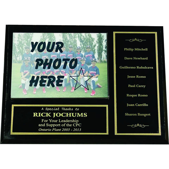9" X 12" Black Finish Picture Plaque w/ Name Plate on Side